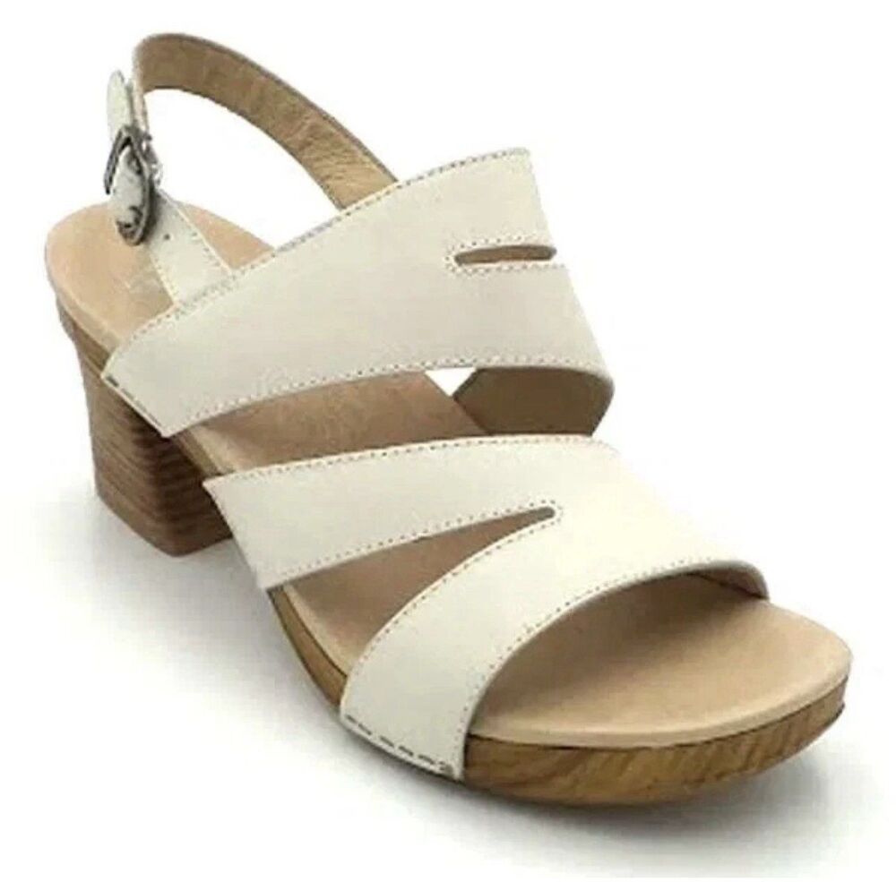 Dansko Ashlee Sandals Women’s 40 Block Heels Strappy Slingback Ivory Leather